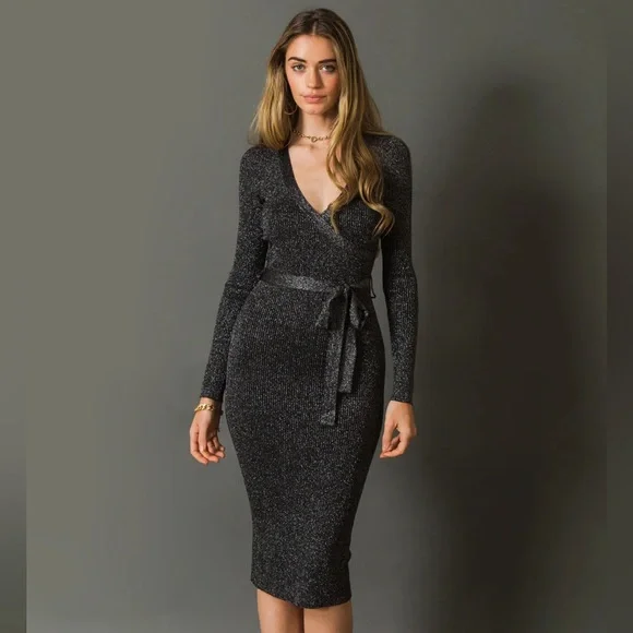 Flying Tomato Forever Impressed Sweater Sparkly Metallic Black Fitted Dress - Picture 8 of 12